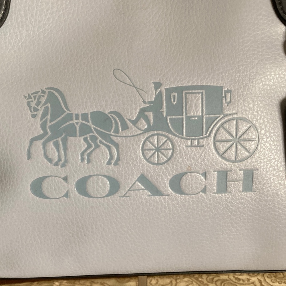 COACH EUC Tote 27 In Colorblock With Horse And Carriage Twilight Blue/Green/Navy - Picture 2 of 11